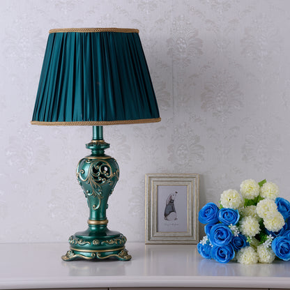 Farmhouse Table Lamps for Living Room Bedroom, Vintage Table Lamp with Nightlight (BULB INCLUDED), Dark Green Hollow Out Resin Lamp for End Table image 7