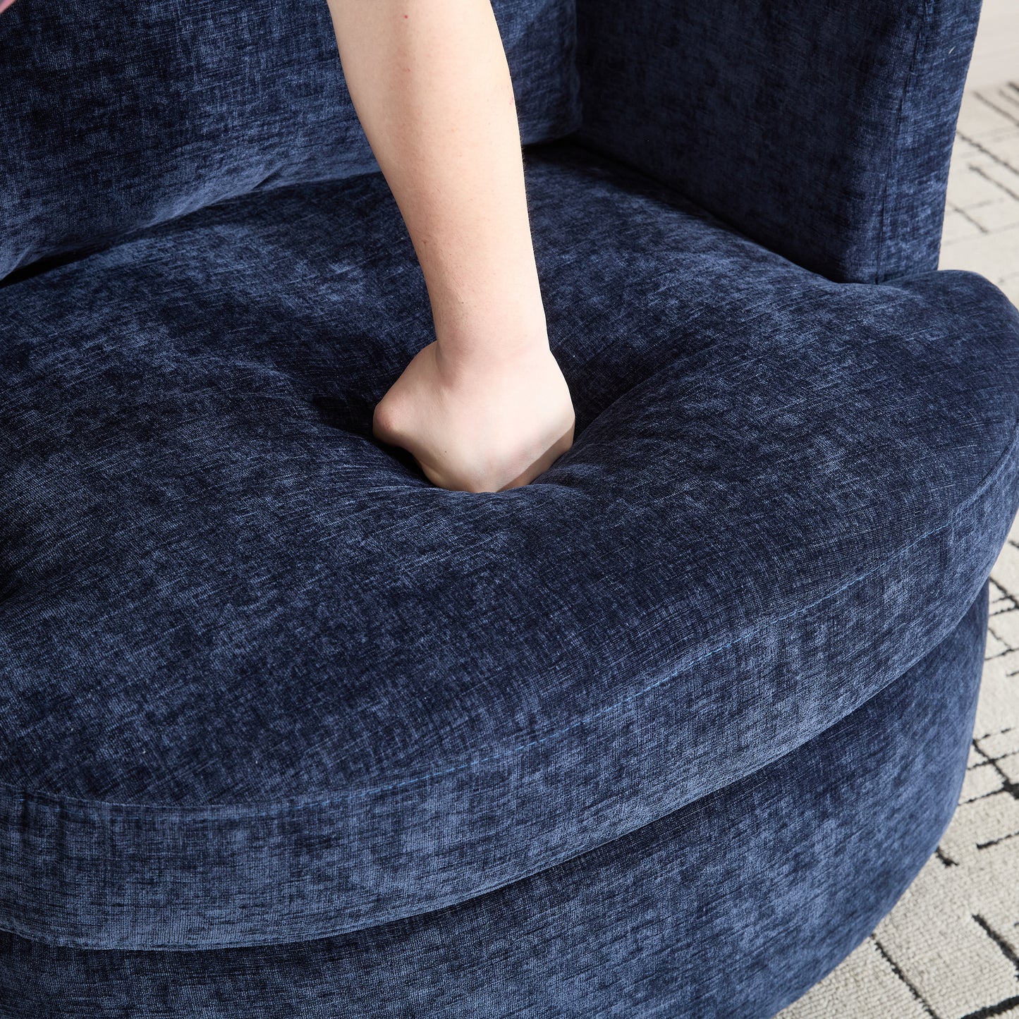 Vanity Chair,Swivel Accent Chair, 360 Degree Round Swivel Barrel Chair, Upholstered Comfy Swivel Chairs for Living Room,Accent Chairs for Bedroom, Reading Room,Powder Room,(Velvet, Blue) image 6