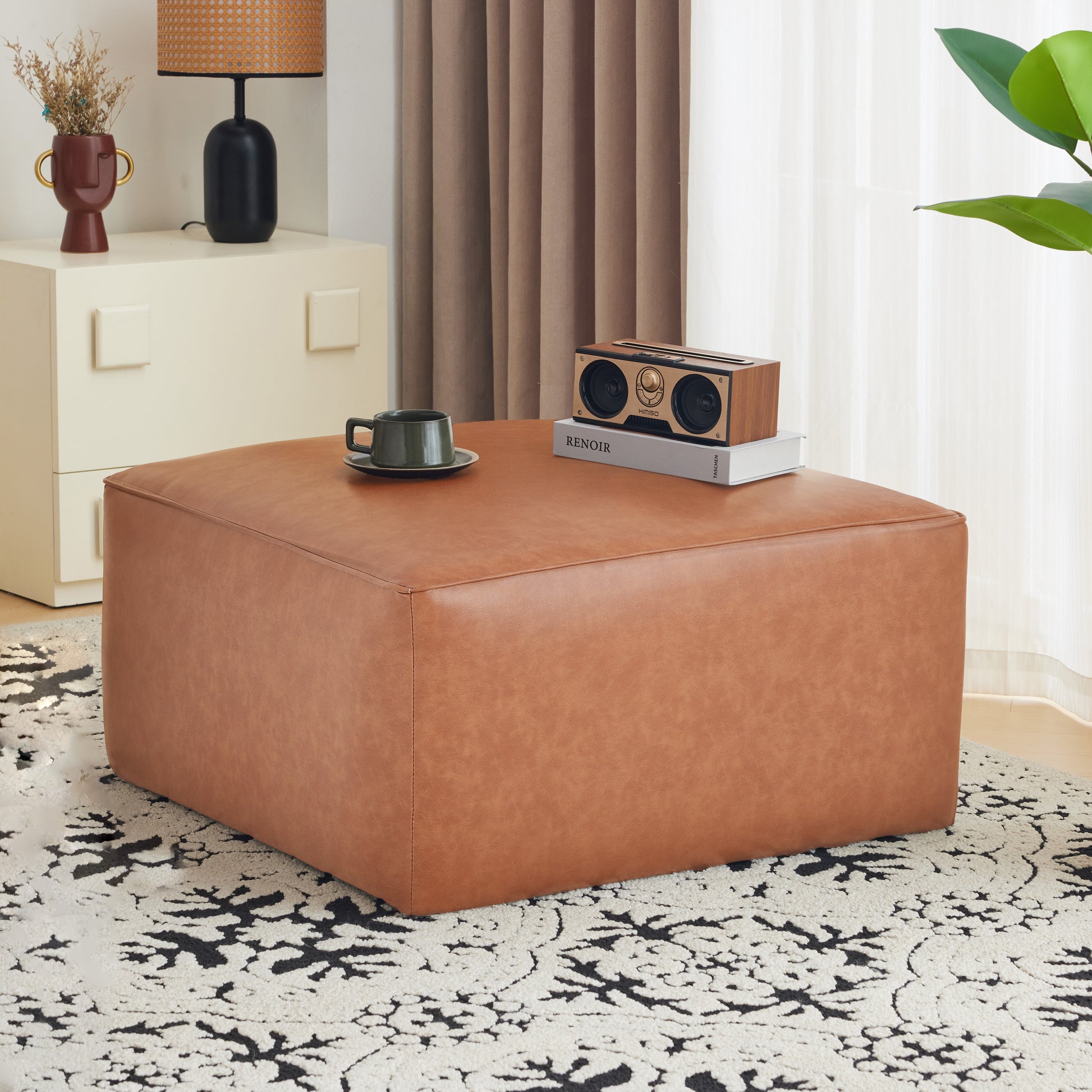 Upholstered Square PU Leather Ottoman,Tan Brown (old sku N757P180768T) image 1