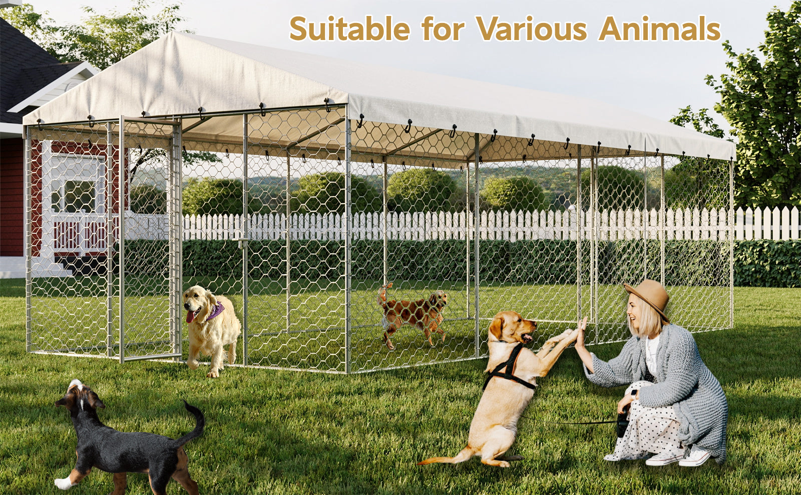 10x20 FT Large Outdoor Dog Kennel with Canopy, Heavy Duty Galvanized Steel Frame, Waterproof Cover, All-Weather Protection, Escape-Proof Lockable Pet Playpen for Large Dogs, Multiple Animals. image 10