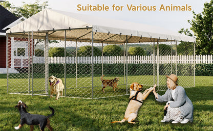 10x20 FT Large Outdoor Dog Kennel with Canopy, Heavy Duty Galvanized Steel Frame, Waterproof Cover, All-Weather Protection, Escape-Proof Lockable Pet Playpen for Large Dogs, Multiple Animals. image 10