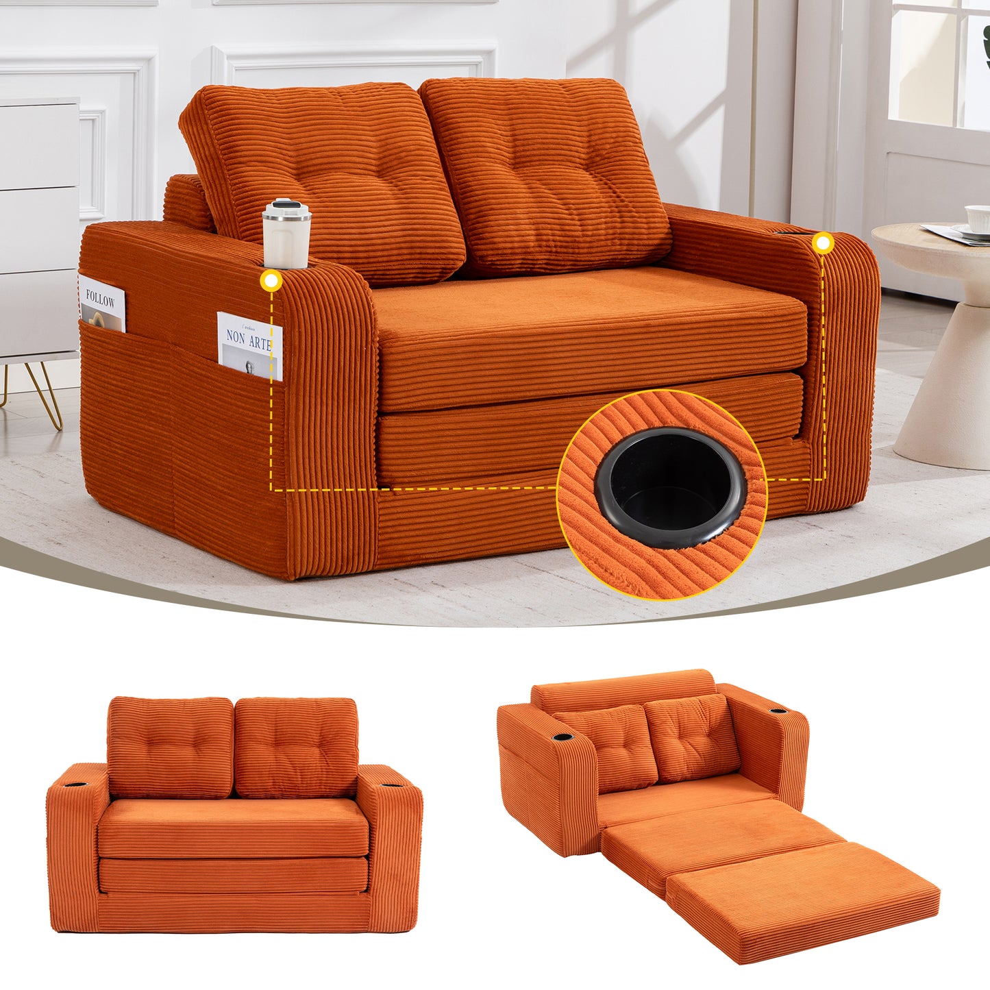 Convertible Sofa Bed,Expandable double Sofa Bed, 2 in 1 Convertible Sofa Bed, Fold Out Floor Couch with Pillows for Living Room Bedroom Lounge image 1