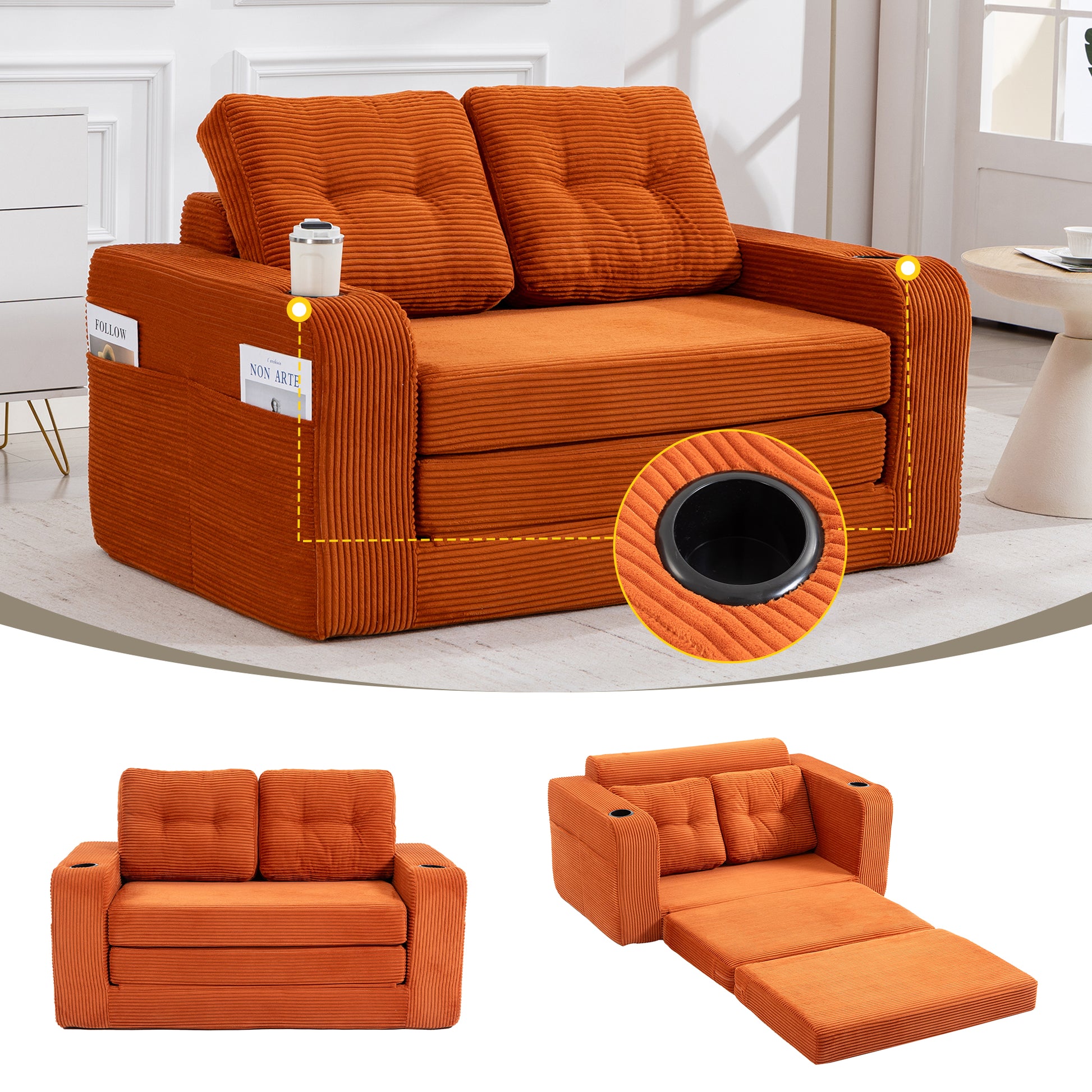 Convertible Sofa Bed,Expandable double Sofa Bed, 2 in 1 Convertible Sofa Bed, Fold Out Floor Couch with Pillows for Living Room Bedroom Lounge image 1