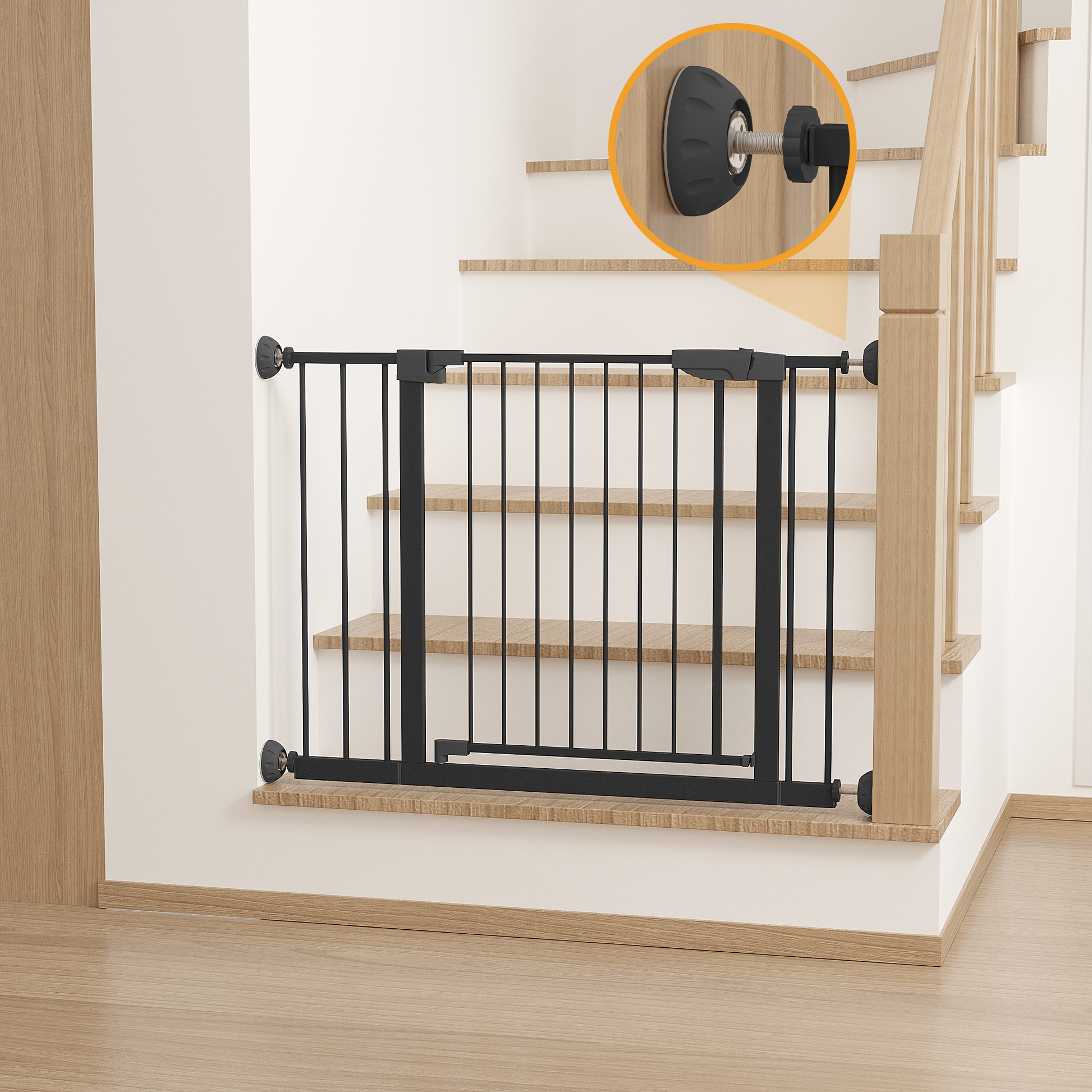 29.5-45.3" Wide Baby Gate with wall protector for Stairs, Dog Gate Indoor for Doorways, No Drilling Pressure Mounted Pet Gates for Kids, Easy Walk Through Safety Gate, Black image 11
