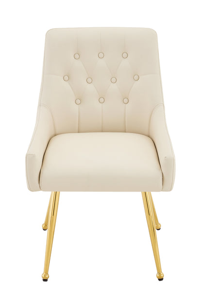 Leather Upholstered Modern Dining Chair with Diamond Tufted Button Back - Dining Room Negotiation Room Cafe Office Accent Chair (Off White, Set of 2) image 10