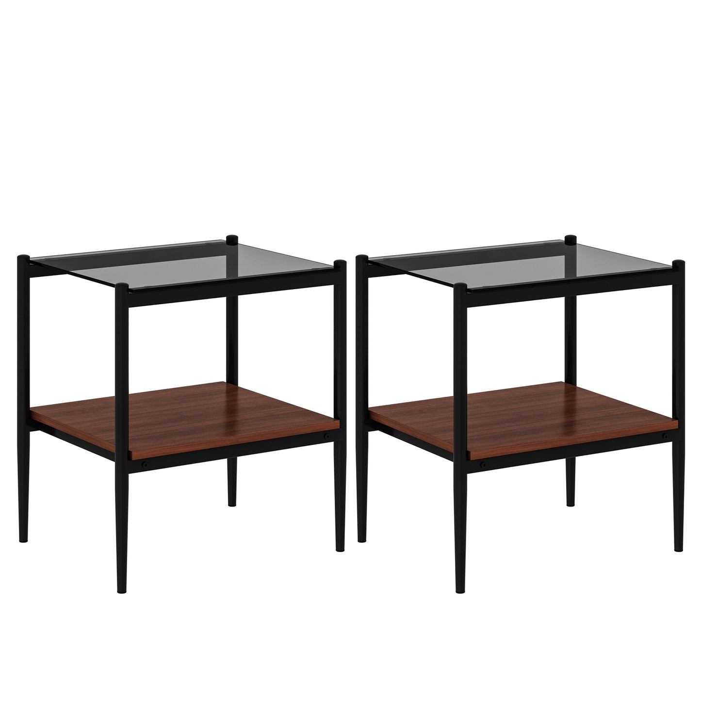 Set of 2 Rectangle End Table, Tempered Glass Tabletop with MDF layer, Modern Table for Living Room, Gray Glass image 7