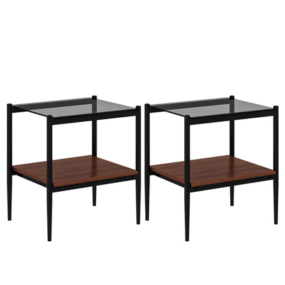 Set of 2 Rectangle End Table, Tempered Glass Tabletop with MDF layer, Modern Table for Living Room, Gray Glass image 7