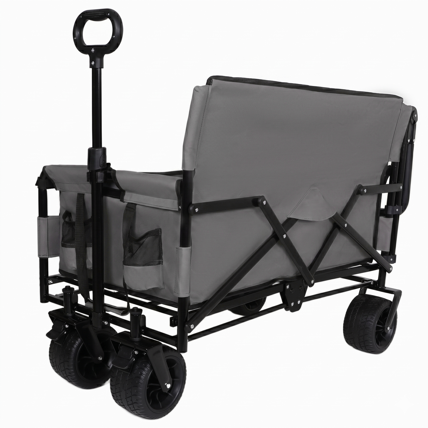 3-in-1 Folding Wagon Cart with Bench Seat & Canopy & Storage, 500lbs Heavy-Duty, 180L Capacity, All-Terrain Wagon for Camping, Beach, Sports, & Garden, Gray image 12