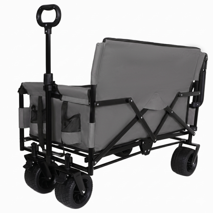 3-in-1 Folding Wagon Cart with Bench Seat & Canopy & Storage, 500lbs Heavy-Duty, 180L Capacity, All-Terrain Wagon for Camping, Beach, Sports, & Garden, Gray image 12