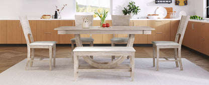 TOPMAX 6-Piece Wood Half Round Dining Table Set Kitchen Table Set with Long Bench and 4 Dining Chairs, Modern Style, Seadrift image 4