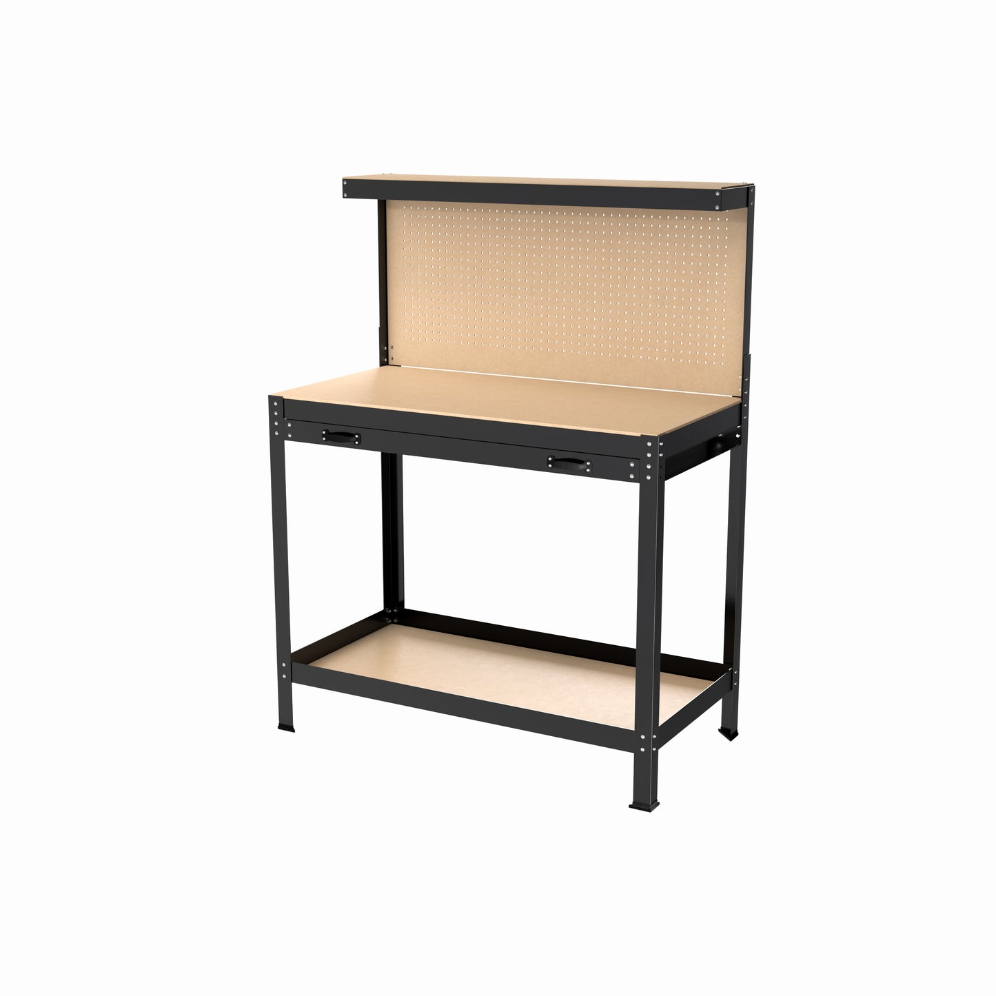 63" Tools Cabinet Working Tables Workbench Tool Storage Workshop Table with Drawers and Pegboard image 1