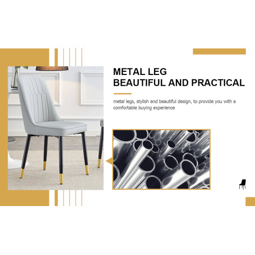 Modern dining chairs are equipped with light gray PU artificial leather backrest cushions and black metal legs, suitable for restaurants,kitchens,and bedrooms.Set of 4pieces (light gray+PU) image 8