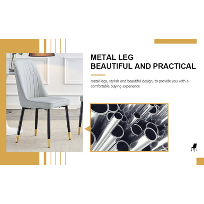 Modern dining chairs are equipped with light gray PU artificial leather backrest cushions and black metal legs, suitable for restaurants,kitchens,and bedrooms.Set of 4pieces (light gray+PU) image 8