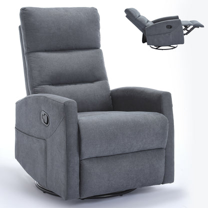 Manual Recliner Chair with Rocker and Swivel in Fabric for Living Room, Grey image 3