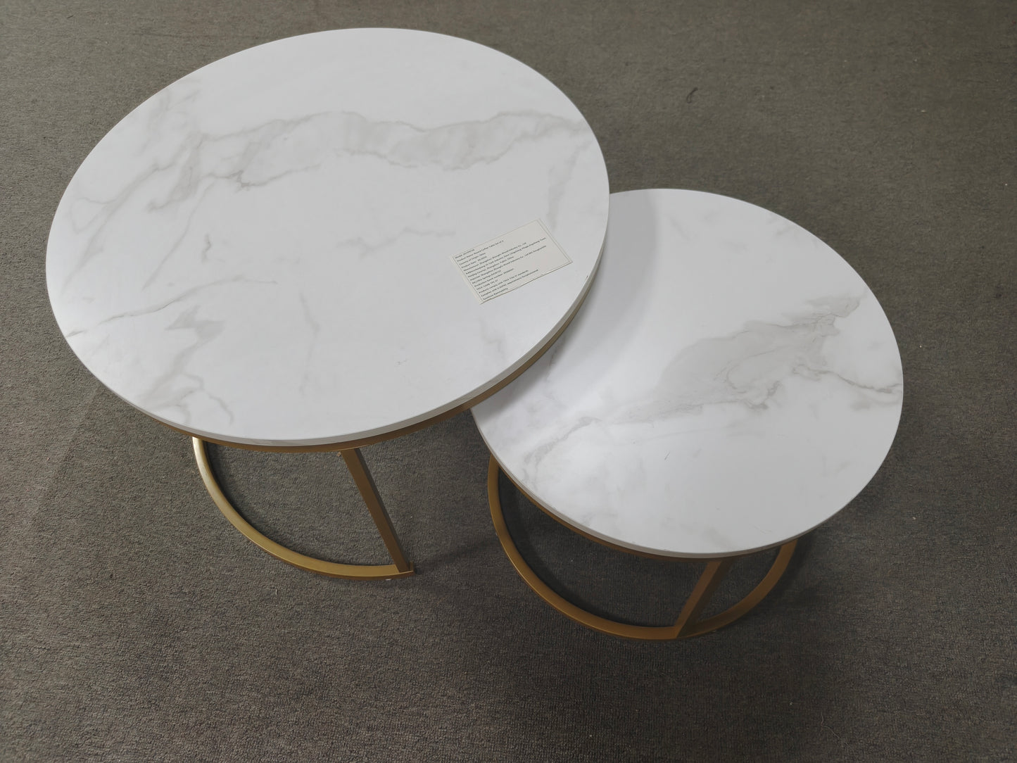 27.6in Nesting Coffee Table Set of 2, Round Coffee Table Wood Marble Pattern Top with Sturdy Metal Frame, End Table Side Tables for Living Room Bedroom Balcony Yard (White) image 3