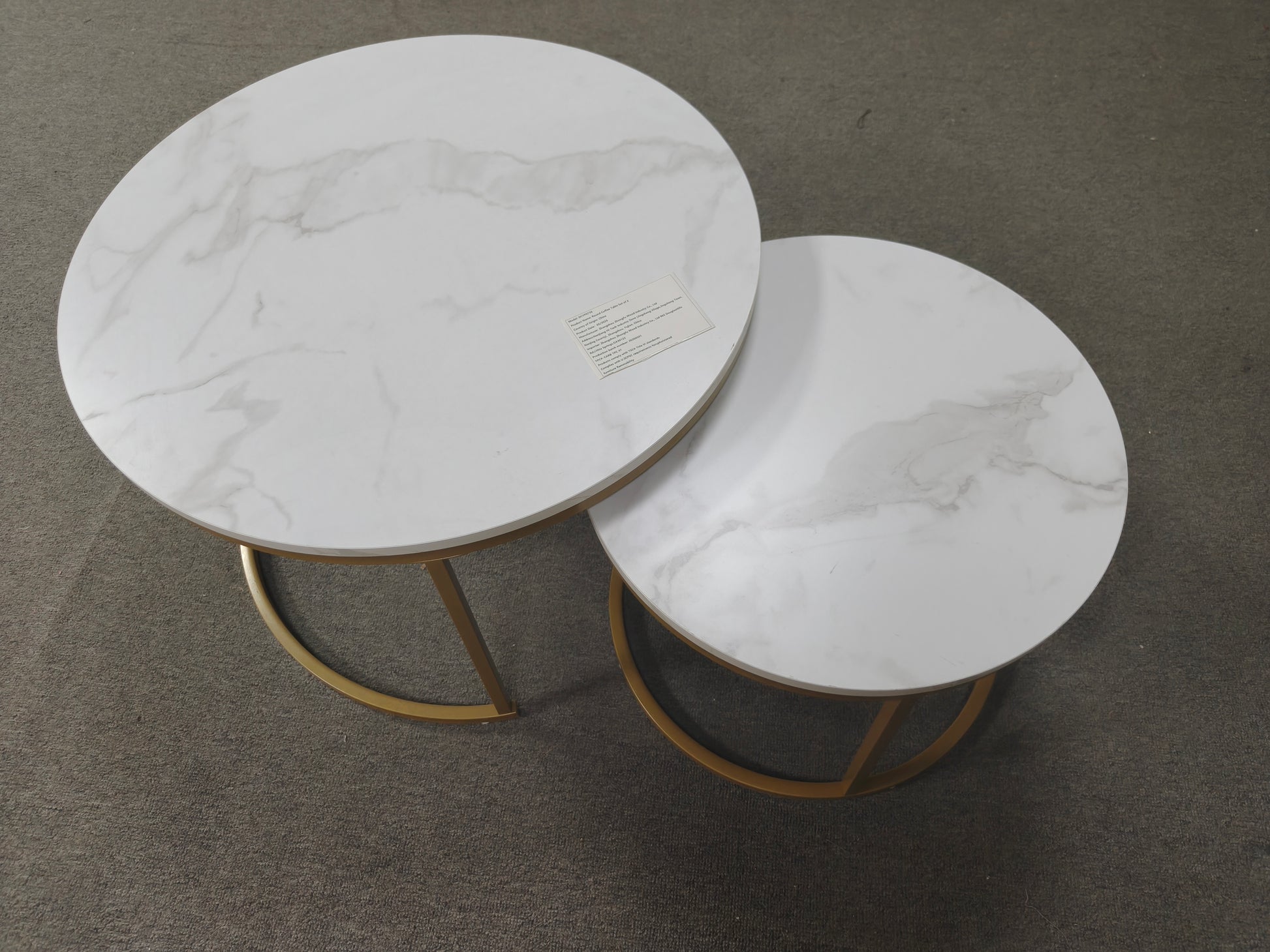 27.6in Nesting Coffee Table Set of 2, Round Coffee Table Wood Marble Pattern Top with Sturdy Metal Frame, End Table Side Tables for Living Room Bedroom Balcony Yard (White) image 3