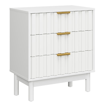 3 Drawer Dresser with Fluted Panel Design, Modern Wood Chest of Drawers with Chic Edge Pull, Large Nightstand Side Table, Wood Storage Organizer for Bedroom, Living Room, Entryway, White image 8