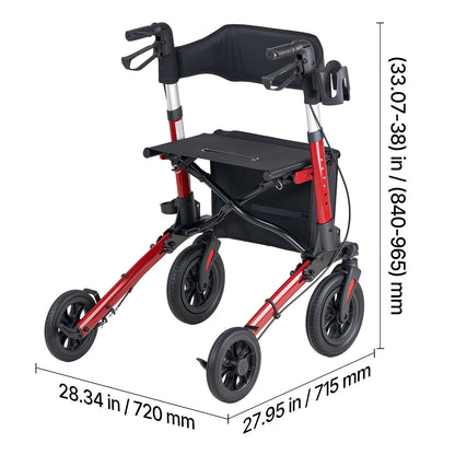 Rollator Walker with Seat for Seniors, Ultra Compact 3-Fold Rolling Walker, Lightweight Aluminum Mobility Walking Aid with PU Solid Wheels, Adjustable Handle, Cup & Cane Holder - Supports 300LBS image 4