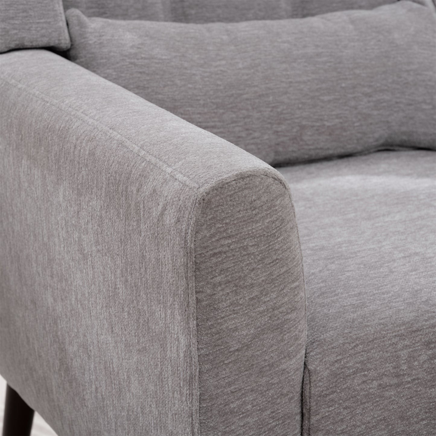 Modern Accent Chair,Chenille Arm Chairs for Living Room,Upholstered Mordern Armchair,Comfy Soft Padded Lounge Chair in Small Space, Bedroom, w/Pillow, Solid Wood Leg (Gray) image 8