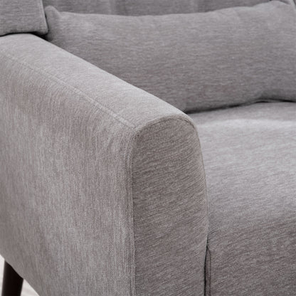Modern Accent Chair,Chenille Arm Chairs for Living Room,Upholstered Mordern Armchair,Comfy Soft Padded Lounge Chair in Small Space, Bedroom, w/Pillow, Solid Wood Leg (Gray) image 8