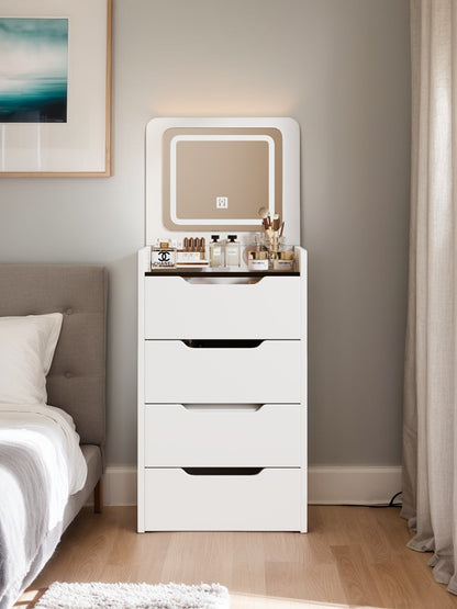 (48CM) 3 in 1 Vanity Desk with Plip Top Mirror, Small Make Up Vanity Set with Visible Glass Desktop, Compact Makeup Vanity with 3 Drawers, Dressing Table for Bedroom (WHITE COLOR) image 4
