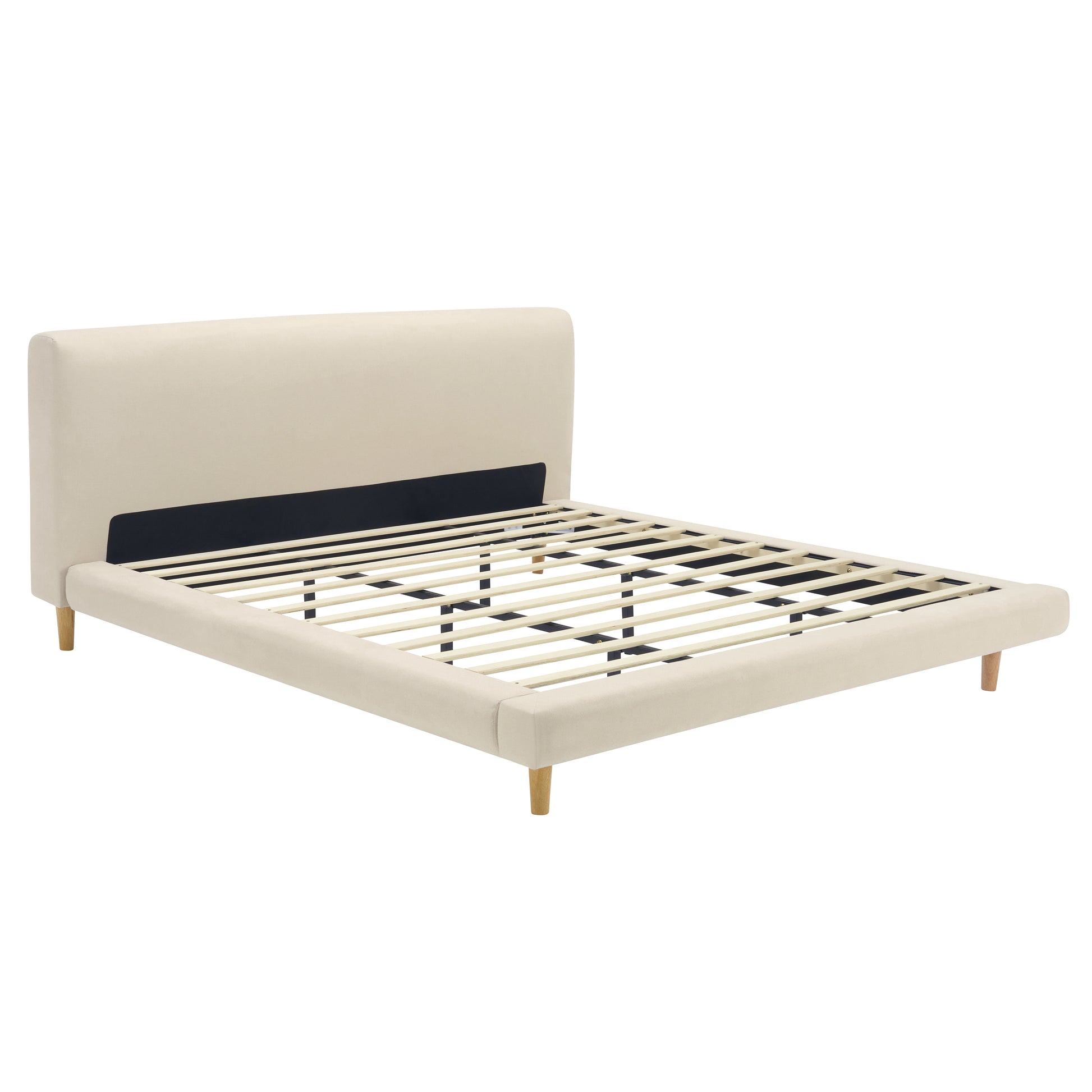 Beige Chunky Headboard Bed Frame, Solid Rubberwood Legs, King, 800lbs Capacity image 2