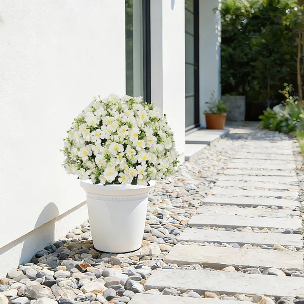 24-Inch Faux Flower Artificial Snow Lotus Potted Plant UV-Resistant Artificial Floral Decor Suitable for Indoor & Outdoor Spaces(White),2 Pots per /Set image 1