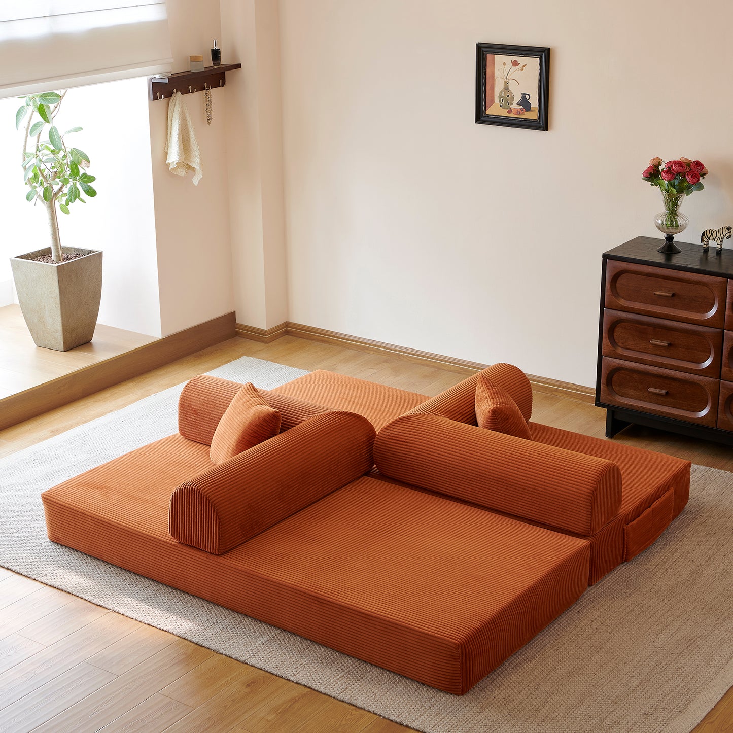 78.8" Compression Sofa,Convertible Floor Sofa Bed-with Pillow Back Support Armrest,Comfy Futon Couch Sleeper Bed,Loveseats Boneless Modular Sectional Sofa,Corduroy fabric,for Living Room,Bedroom image 5