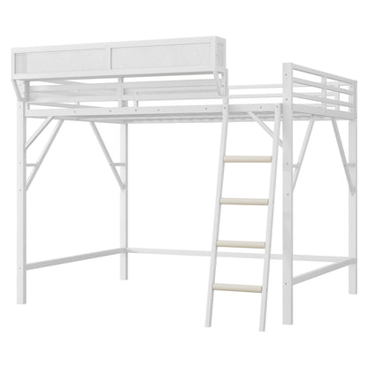 Queen Size Loft Bed with Ladder, Metal Queen Loft Bed with Storage Shelves, High Loft Bed for Kids Teens, White(Expect Arrival Date 2025/12/3 Old SKU W2580P351278) image 8
