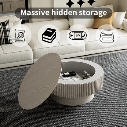 31.5'' Round Coffee Table with Storage Solid Wood Veneered Modern Coffee Table Accent Tea Table for Living Room, Bedroom, Apartment or Office, Retro White image 9