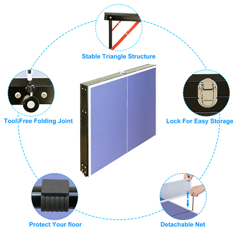 Foldable 4.5FT Table Tennis Table, Suitable Ping Pong Table with Net and 2 Table Tennis Bats Easy to Store image 2