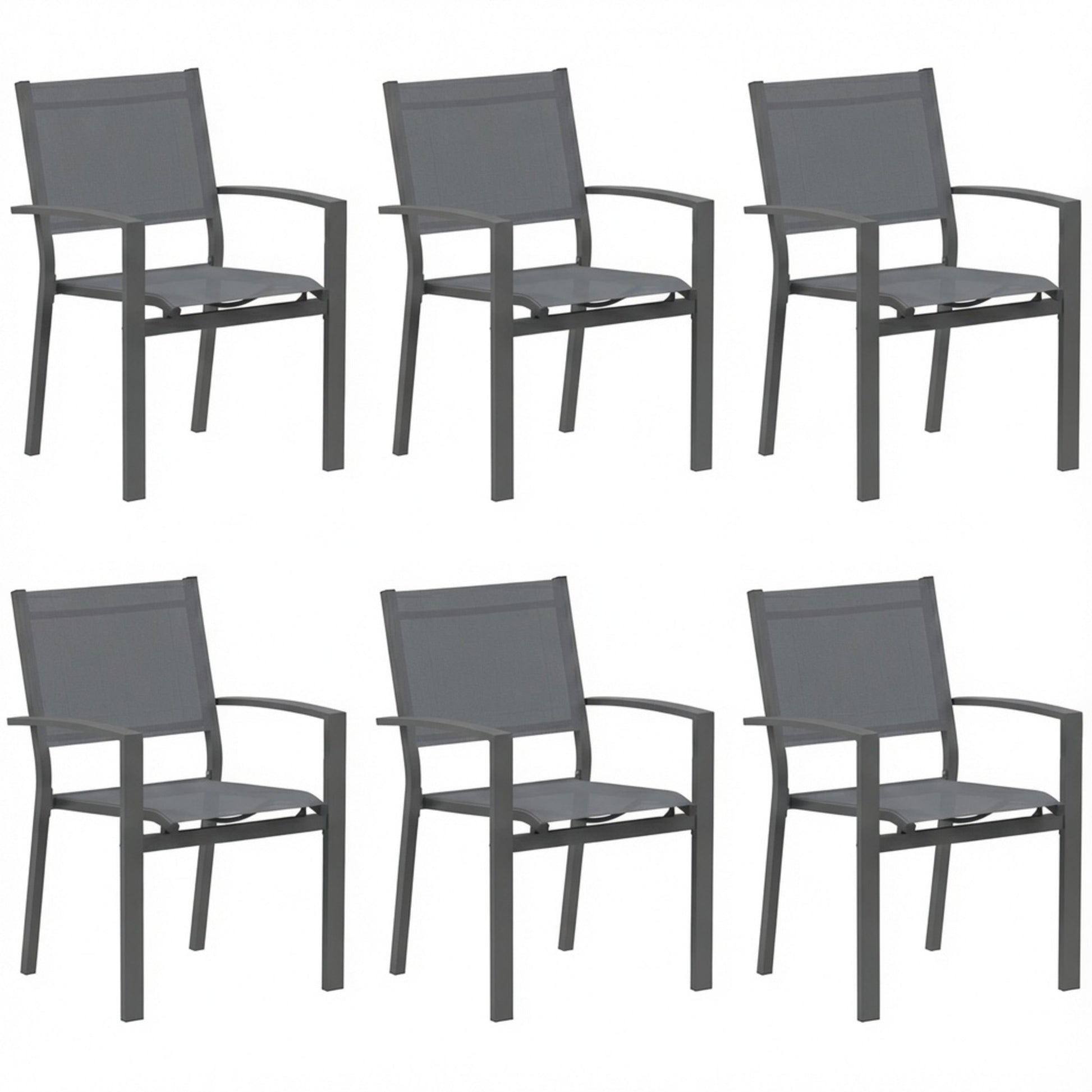 Set of 6, Heavy duty Metal Grey Outdoor Patio Chair – All Weather Textilene image 1