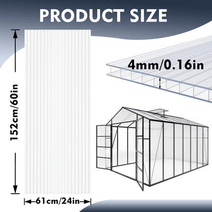 5' x 2' Twin-Wall Polycarbonate Greenhouse Panels (12 Pack), High Light Transmission & All-Weather Insulated Sheets, Shatter-Resistant Replacement for Glass Roofing, Balcony Divider image 9