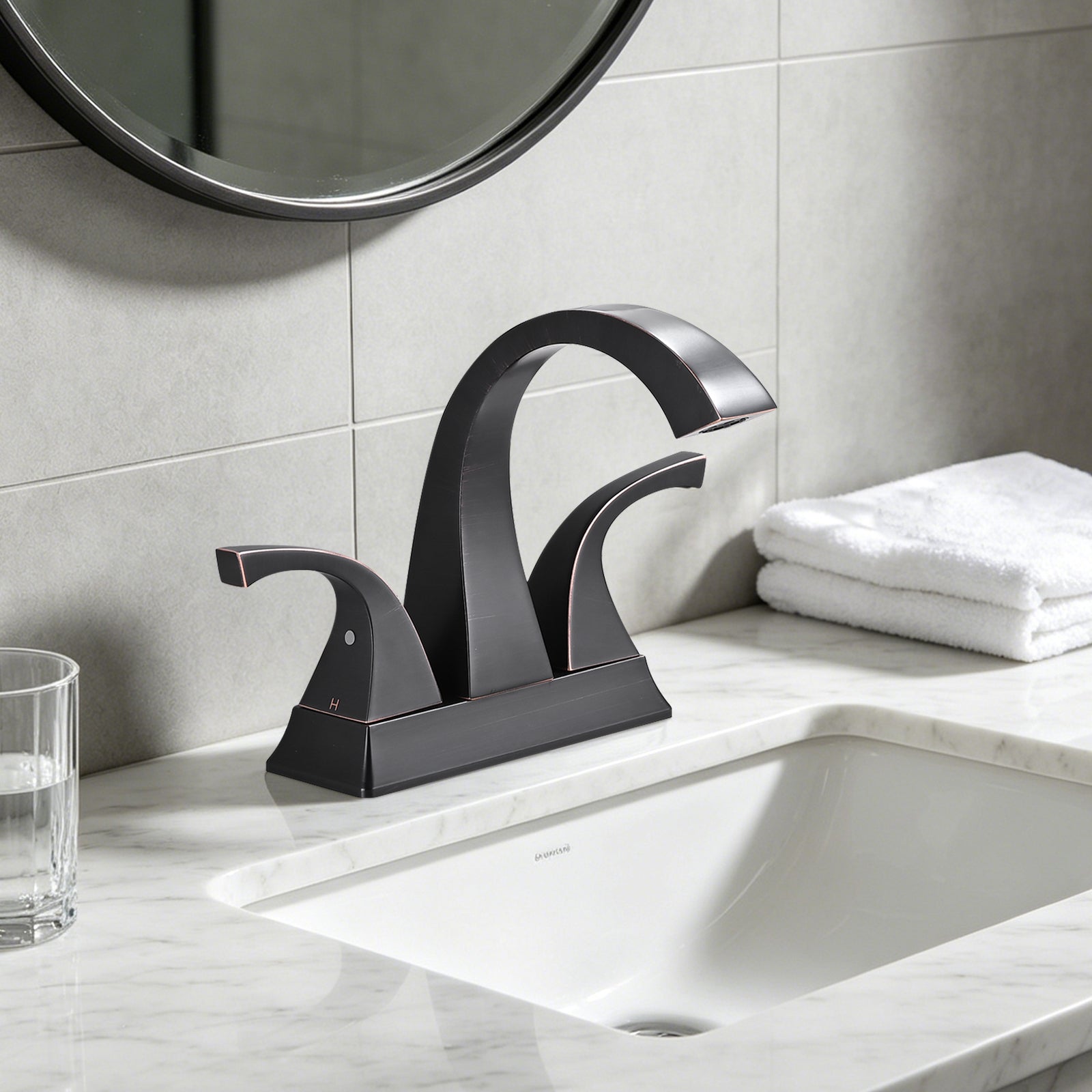Two Handle 4 Inch Centerset Bathroom Sink Faucet with Pop-Up Drain, Oil rubbed bronze image 5