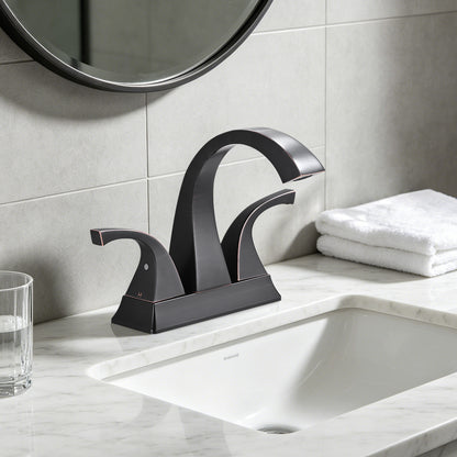Two Handle 4 Inch Centerset Bathroom Sink Faucet with Pop-Up Drain, Oil rubbed bronze image 5