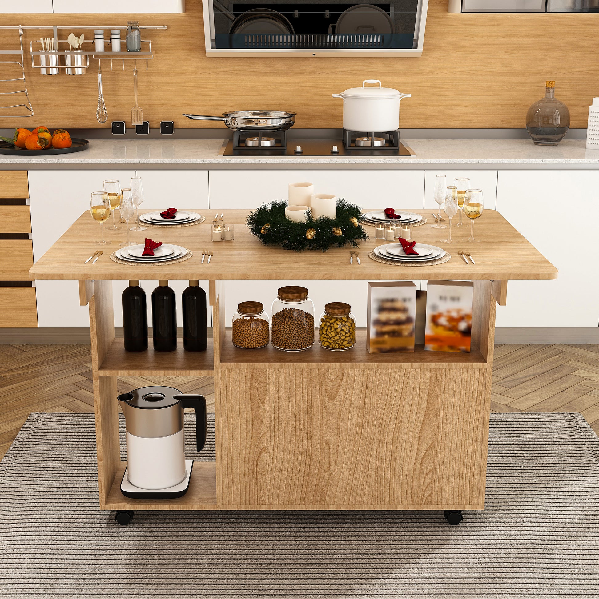 Multi-Functional Folding Table with Storage Shelves and Wheels, 47 Inch Foldable Dining Table for Small Spaces, Compact Desk for Kitchen, Dorm, Office image 7