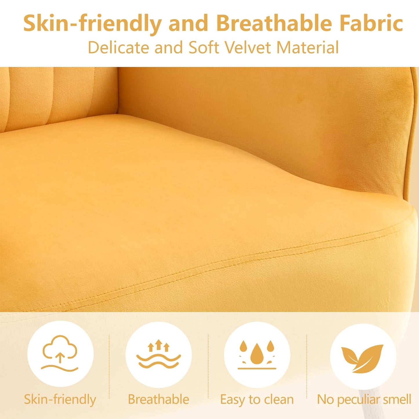 Velvet Accent Chair, Modern Upholstered Living Room Chairs, Luxury Single Sofa Armchair with Metal Legs, Comfy Barrel Chairs for Living Room, Waiting Room, Bedroom, Office and Cafe, Yellow image 2