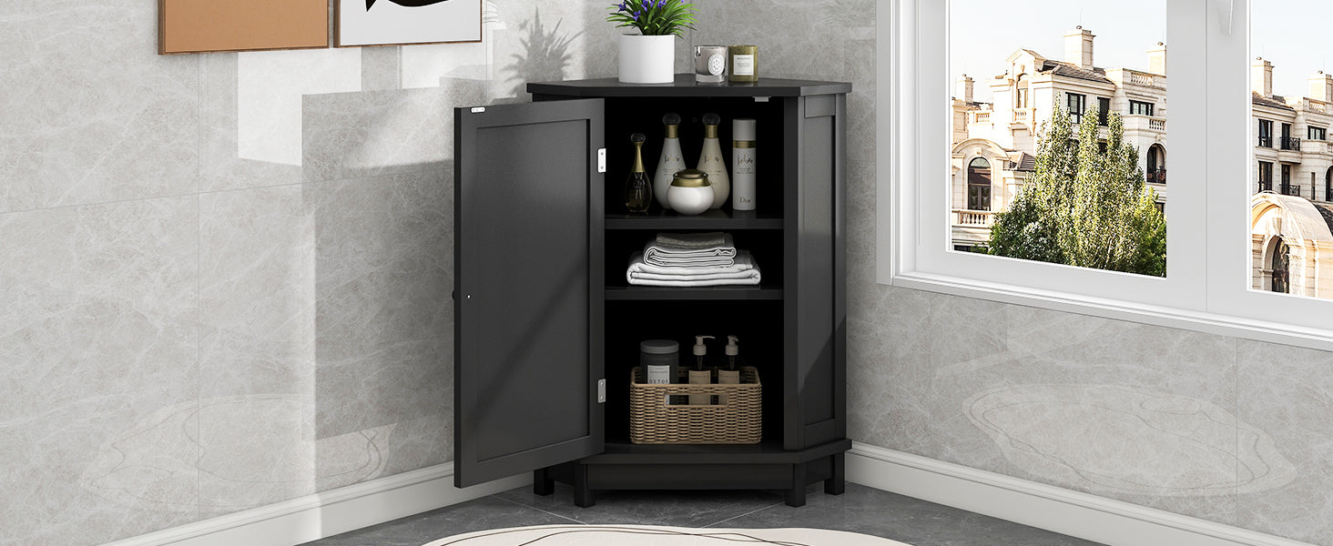 Black Bathroom Cabinet Triangle Corner Storage Cabinet with Adjustable Shelf Modern Style MDF Board(Old SKU:N725P172615B) image 2