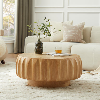 Round Solid Wood Carved Coffee Table with Elegant Sculptural Design image 6