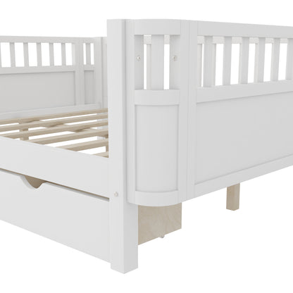 Full Size Wood Platform Bed for Kids, Wood Low Profile Full Bed with Rails for Girls and Boys, White (Old SKU W2593P331684) image 12