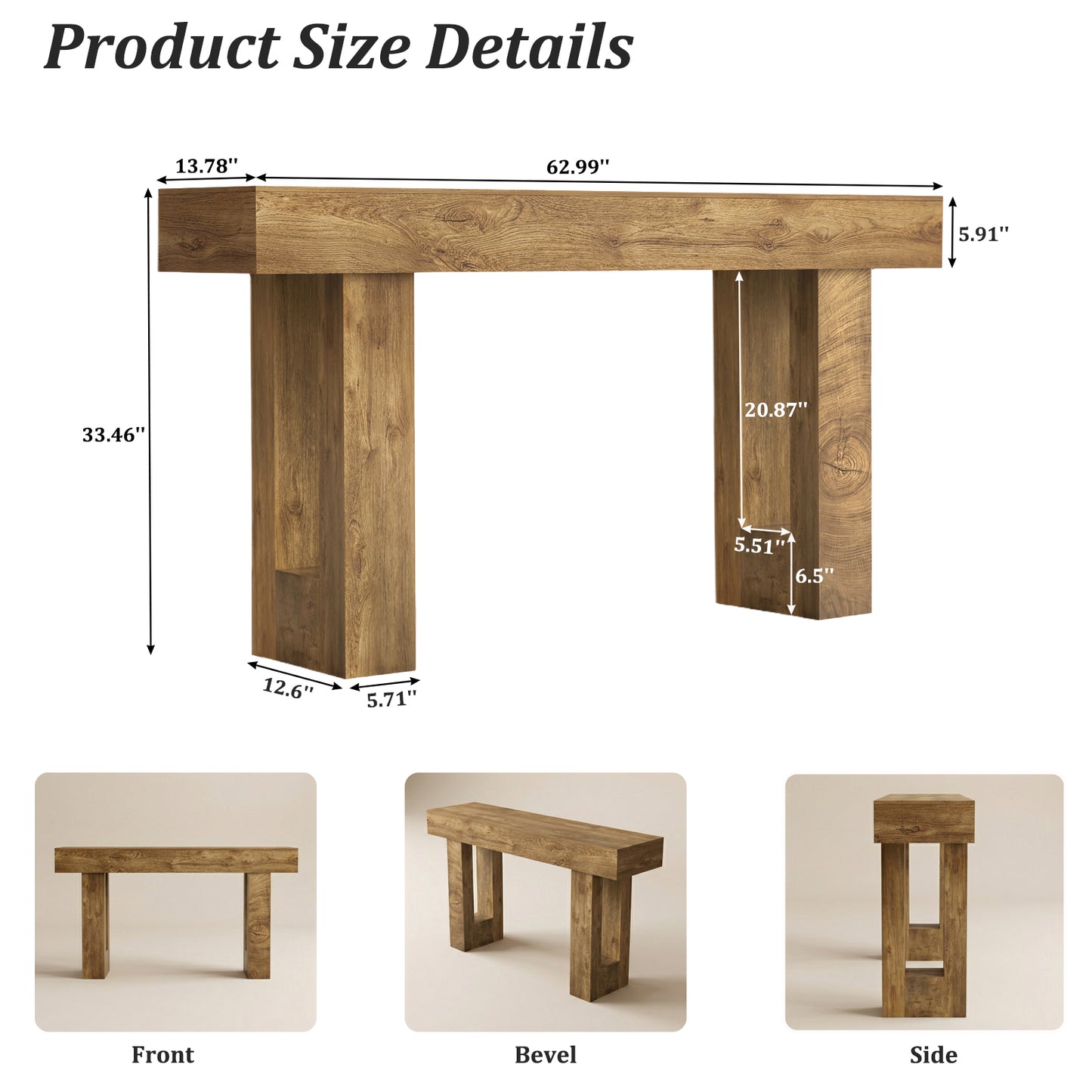 63'' Long Console Table, Farmhouse Entryway Table with Storage, Native Wood Grain Tree Scars, Wooden Rectangular Sofa Table Behind Couch for Entrance, Hallway, Living Room, Foyer (Natural Wood) image 9