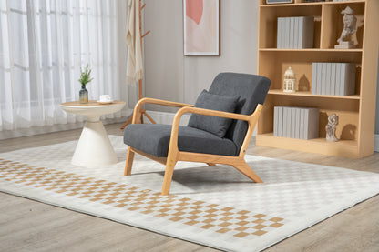 Mid Century Modern Accent Chair with Wood Frame, Upholstered Living Room Chairs with Waist Cushion, Reading Armchair for Bedroom Sunroom image 3
