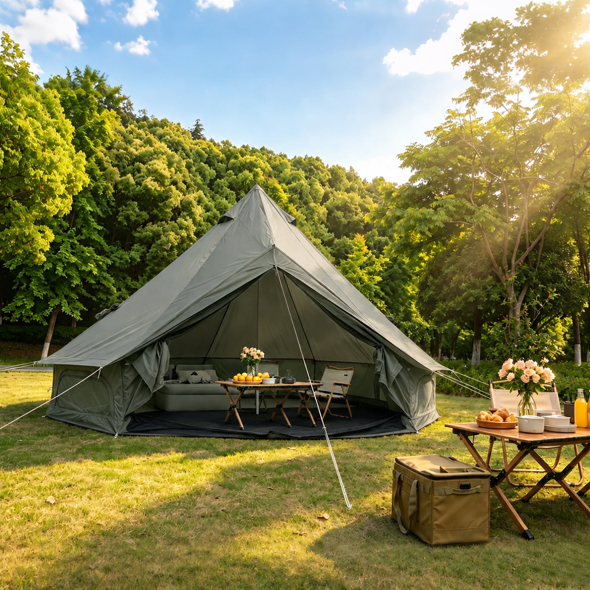 Oxford Bell Tent for Family Camping - Spacious 13.1ft Yurt with Stove Jack, Large Glamping Tents for 4-8 People, 4 Season Oxford Hot Tent Shelter Green image 10