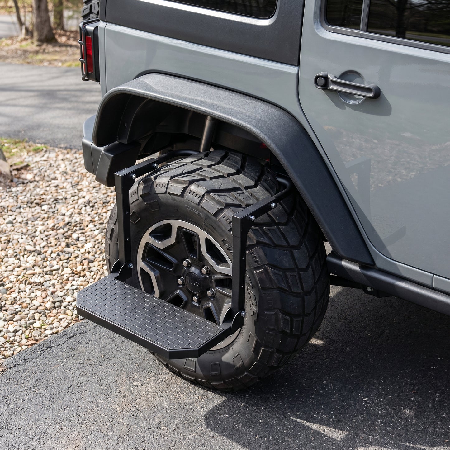 Universal Folding Tire Mounted Step Heavy Duty Adjustable Foldable Side Step for Truck SUV and RV Fit Most 10.2inch - 14.4inchTires Anti-Slip Raised Texture 300Lbs Load Bearing Black image 3