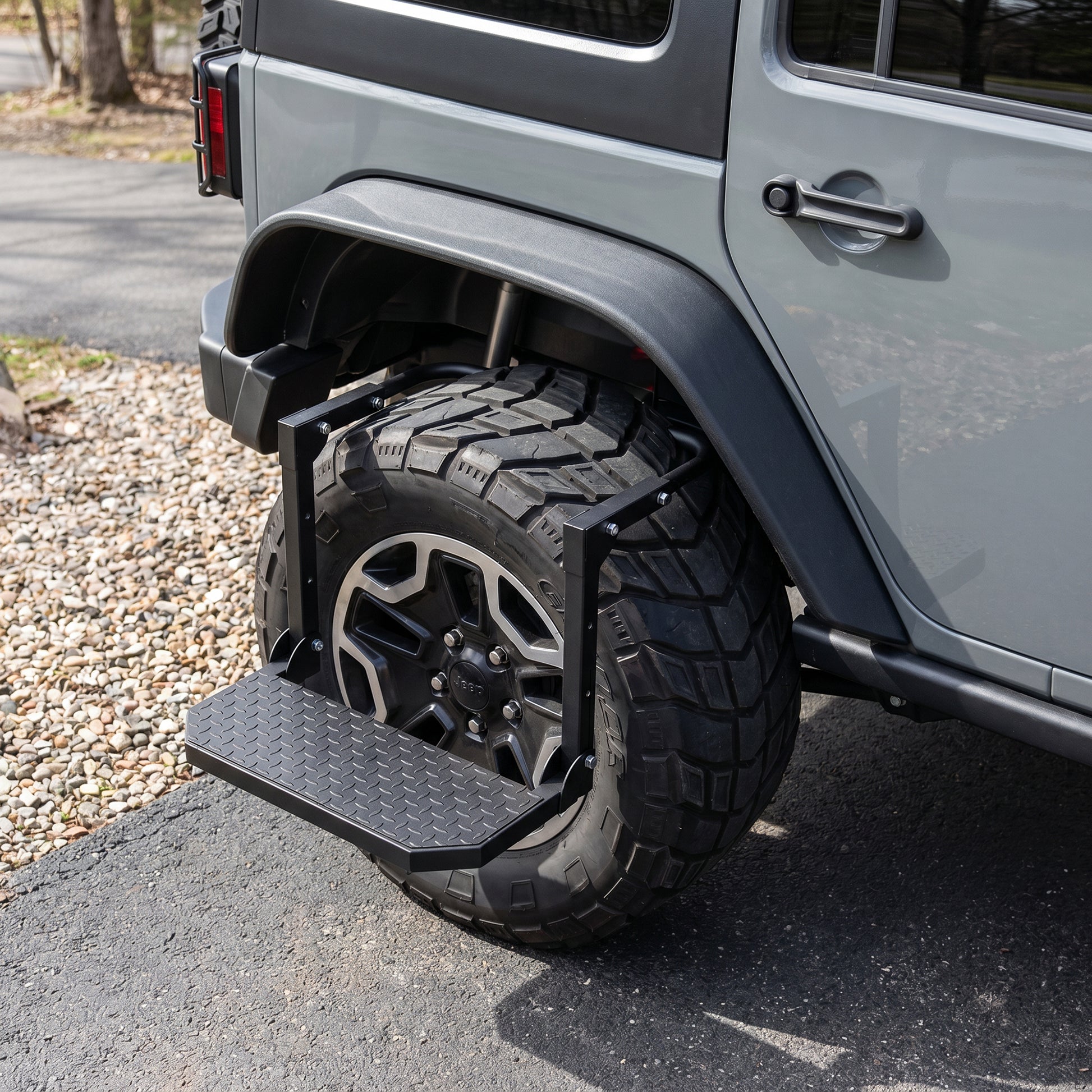 Universal Folding Tire Mounted Step Heavy Duty Adjustable Foldable Side Step for Truck SUV and RV Fit Most 10.2inch - 14.4inchTires Anti-Slip Raised Texture 300Lbs Load Bearing Black image 3