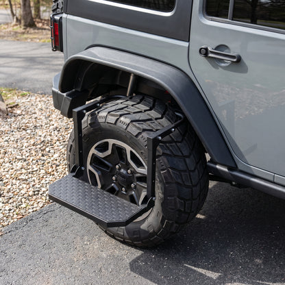 Universal Folding Tire Mounted Step Heavy Duty Adjustable Foldable Side Step for Truck SUV and RV Fit Most 10.2inch - 14.4inchTires Anti-Slip Raised Texture 300Lbs Load Bearing Black image 3