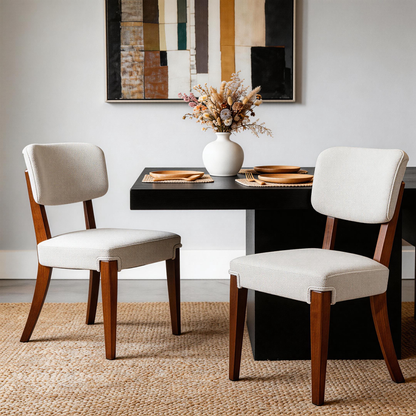 Modern Armless Dining Chairs Set of 2, Beige, Contemporary Side Chairs with Wood Legs - Versatile Accent Chairs for Dining Room, Kitchen, or Living Room image 1