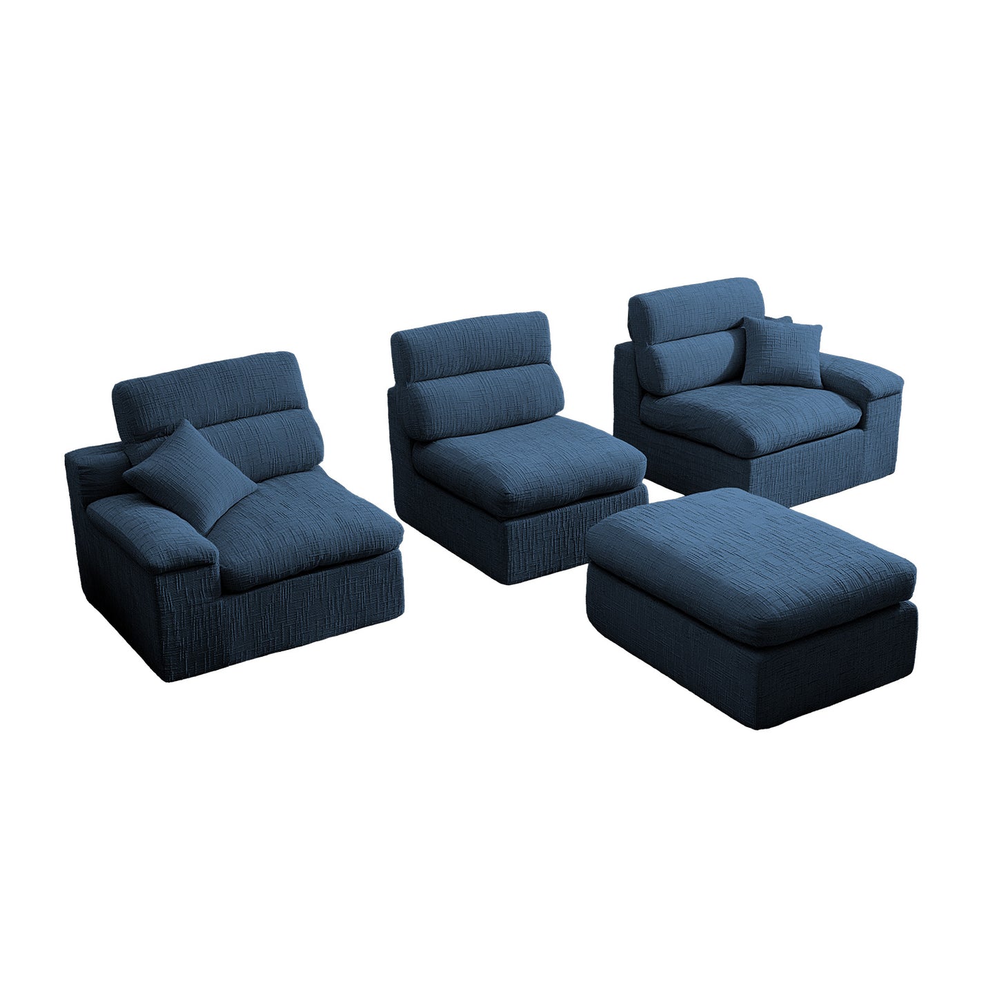 Corner Chaise Sofa with High Backrest,L-Shaped Couch with Slub Chenille Fabric, Compressed High-Density Sponge Cushion, Space-Saving No-Assembly Sofa for Living Room,Apartment(Blue) image 6