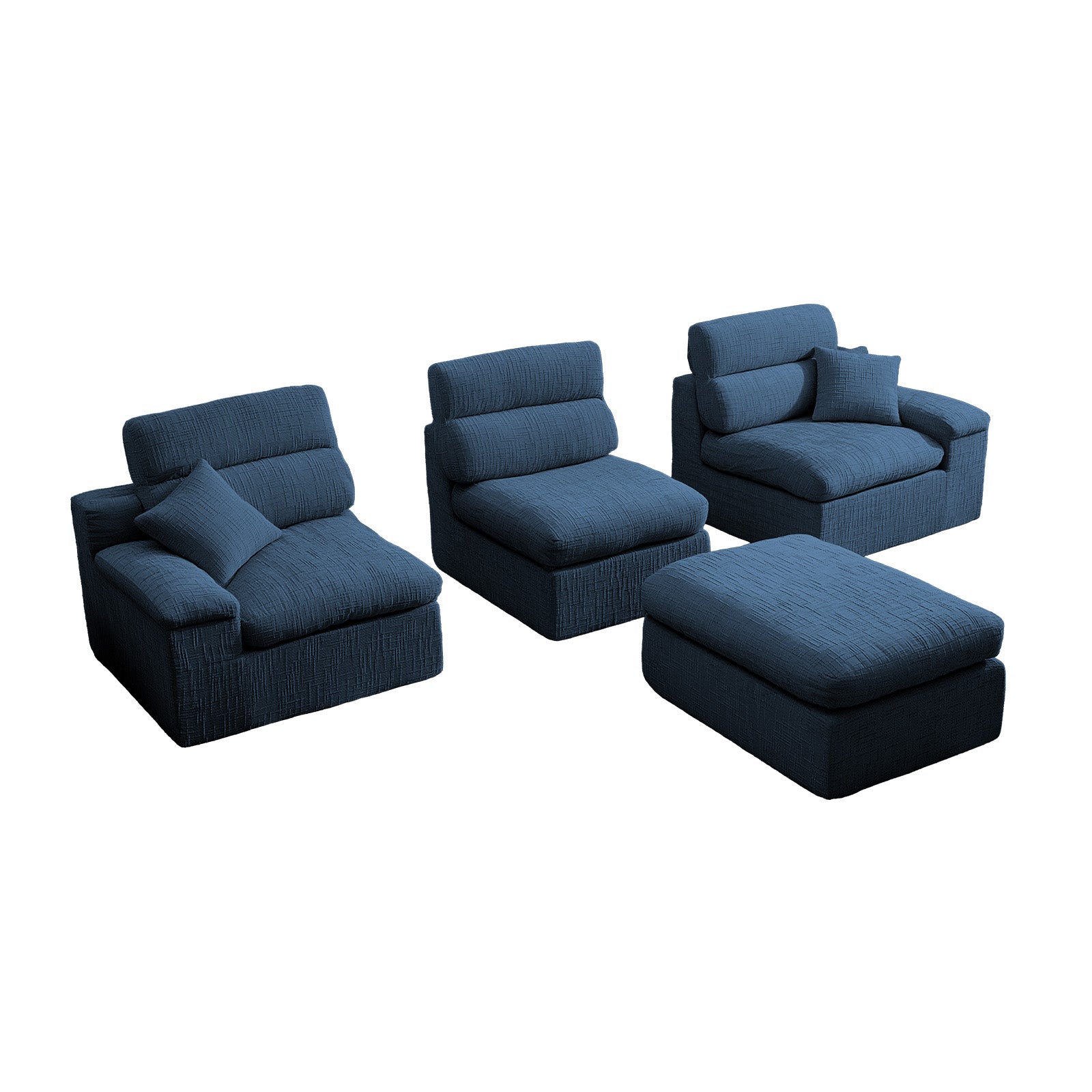 Corner Chaise Sofa with High Backrest,L-Shaped Couch with Slub Chenille Fabric, Compressed High-Density Sponge Cushion, Space-Saving No-Assembly Sofa for Living Room,Apartment(Blue) image 6
