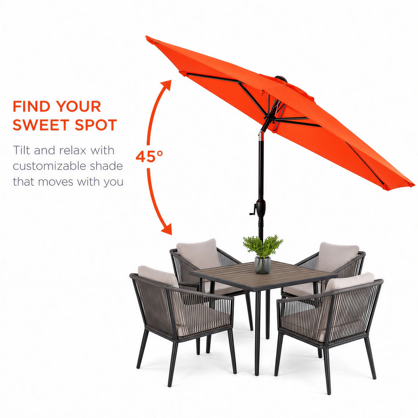 7.5 FT Patio Umbrella, Outdoor Market Yard Umbrella, Sun Shade Umbrella with Push Button Tilt and Crank Mechanism for Garden, Deck, Pool and Backyard, Not Include Umbrella Base, Orange image 12